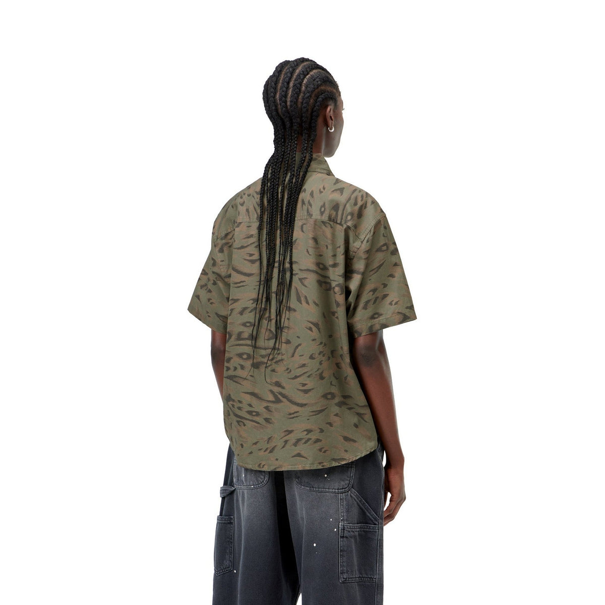 Carhartt WIP Women's S/S Travon Shirt Duck Feather Print, Cypress / Black