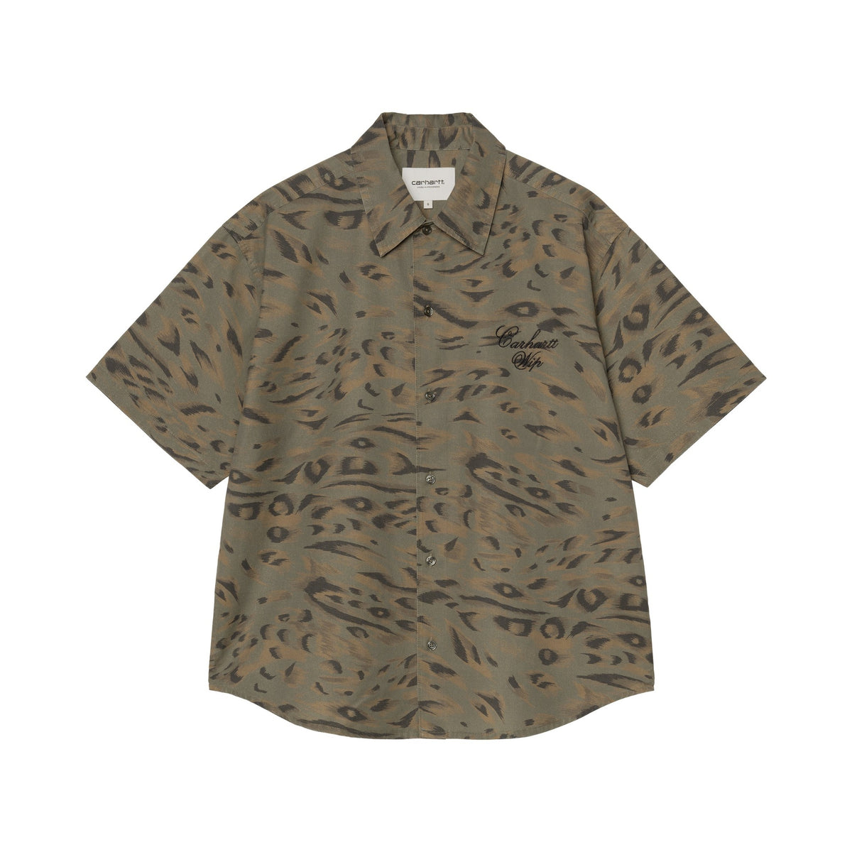 Carhartt WIP Women's S/S Travon Shirt Duck Feather Print, Cypress / Black