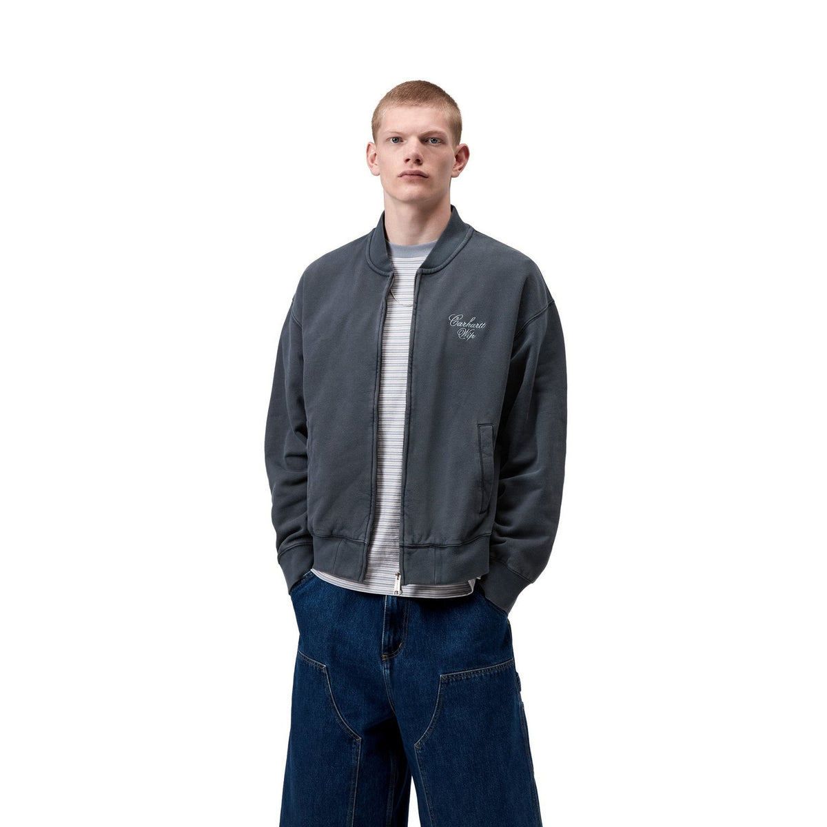 Carhartt WIP Longhand Bomber Carbon / White, Garment dyed