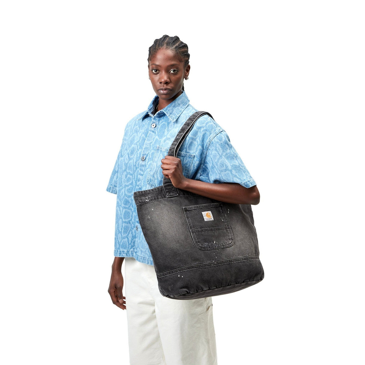 Carhartt WIP Denim Tote Black, Destroy wash, splatter