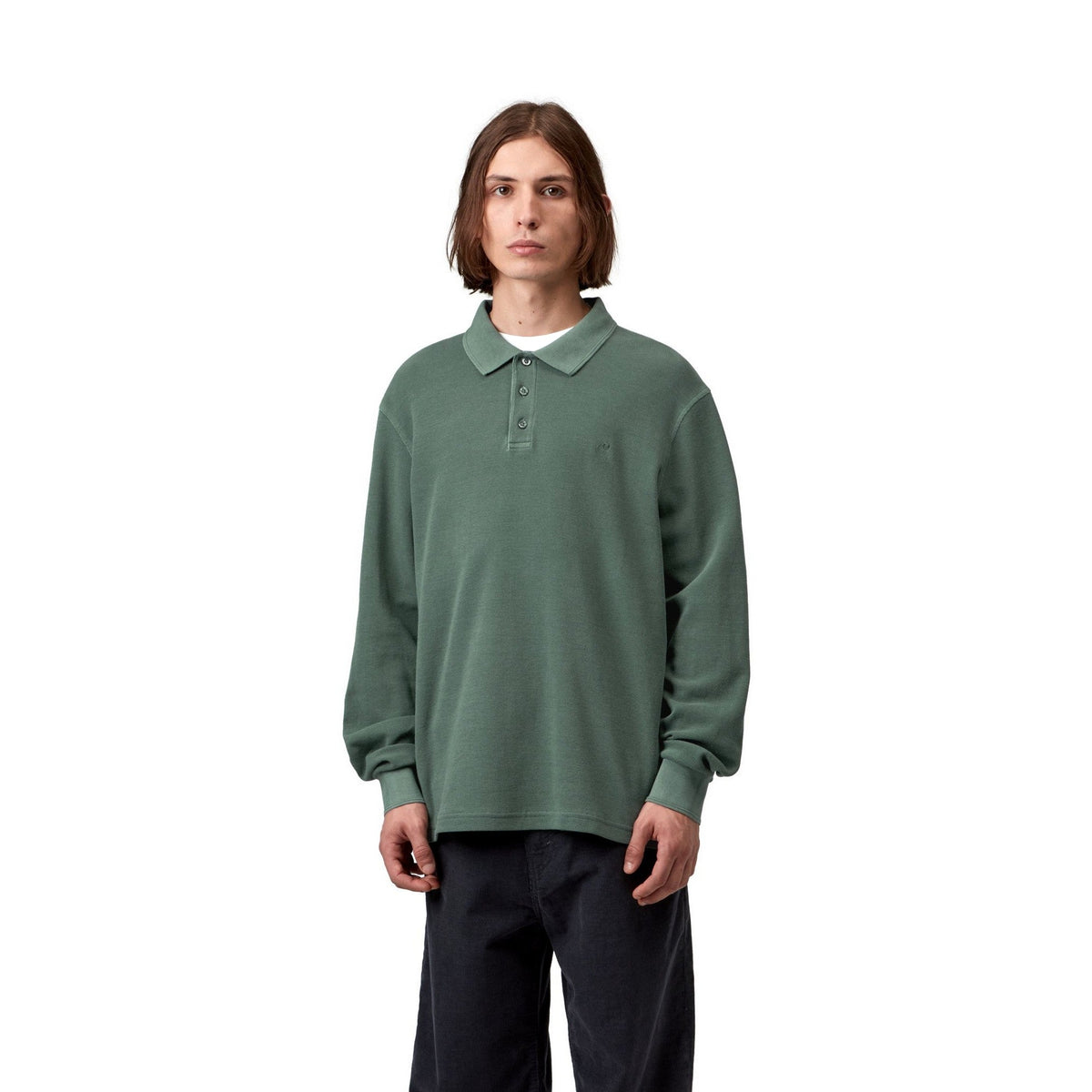 Carhartt WIP L/S Waffle Rugby Shirt Dark Scarab, Garment dyed