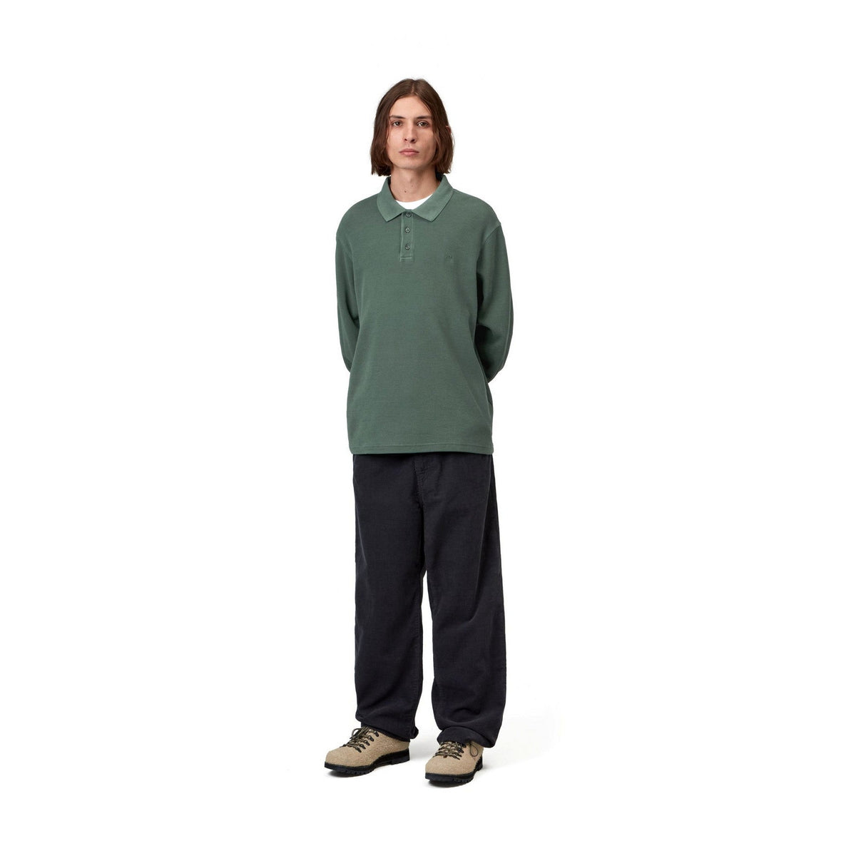 Carhartt WIP L/S Waffle Rugby Shirt Dark Scarab, Garment dyed