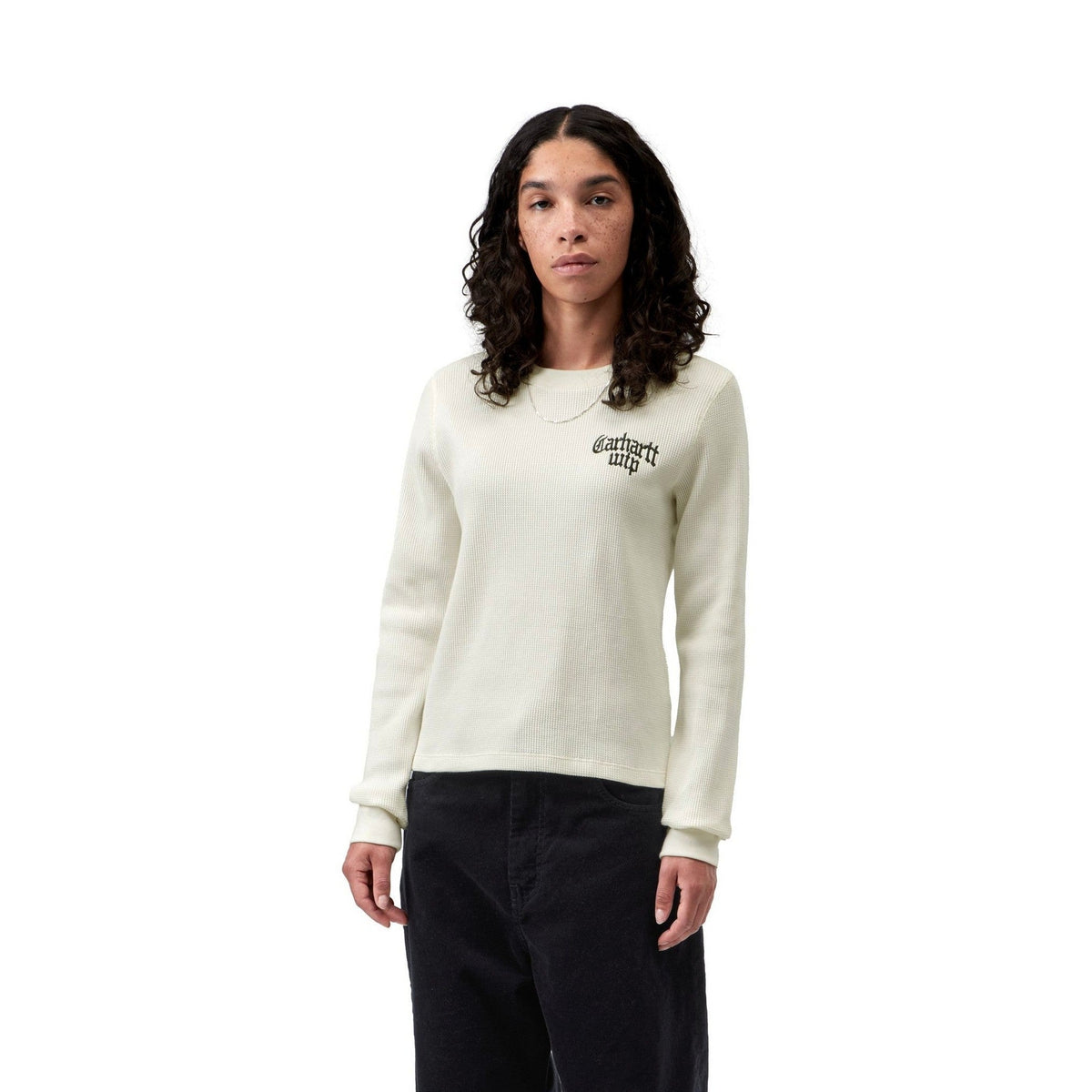 Carhartt WIP Women's L/S Blackletter Waffle T-Shirt Wax / Black