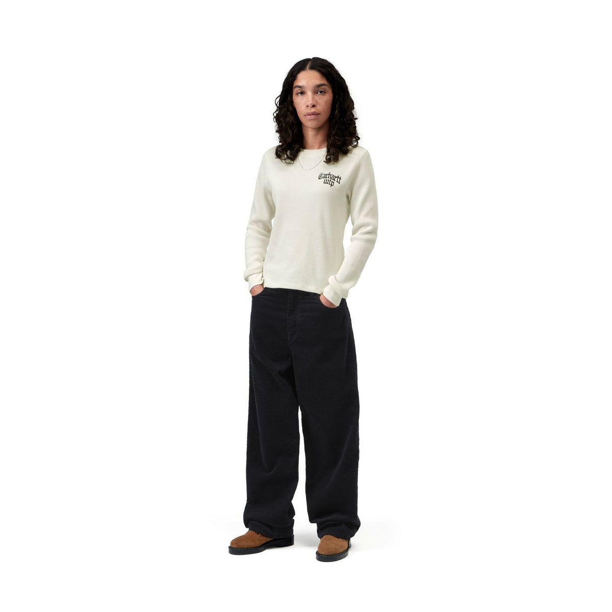 Carhartt WIP Women's L/S Blackletter Waffle T-Shirt Wax / Black