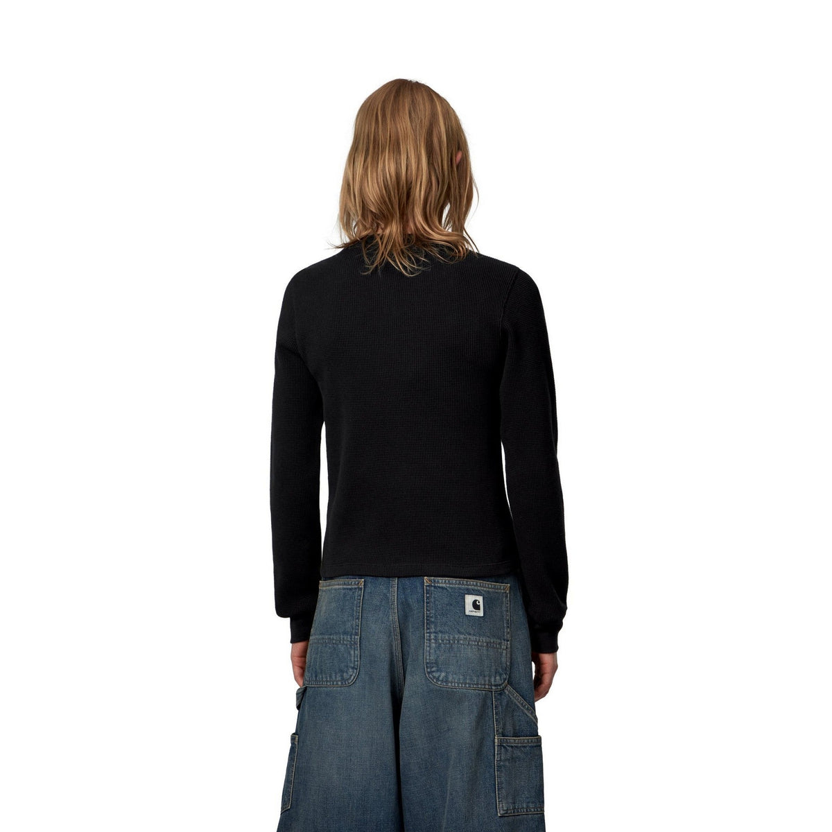 Carhartt WIP Women's L/S Blackletter Waffle T-Shirt Black / Yellow