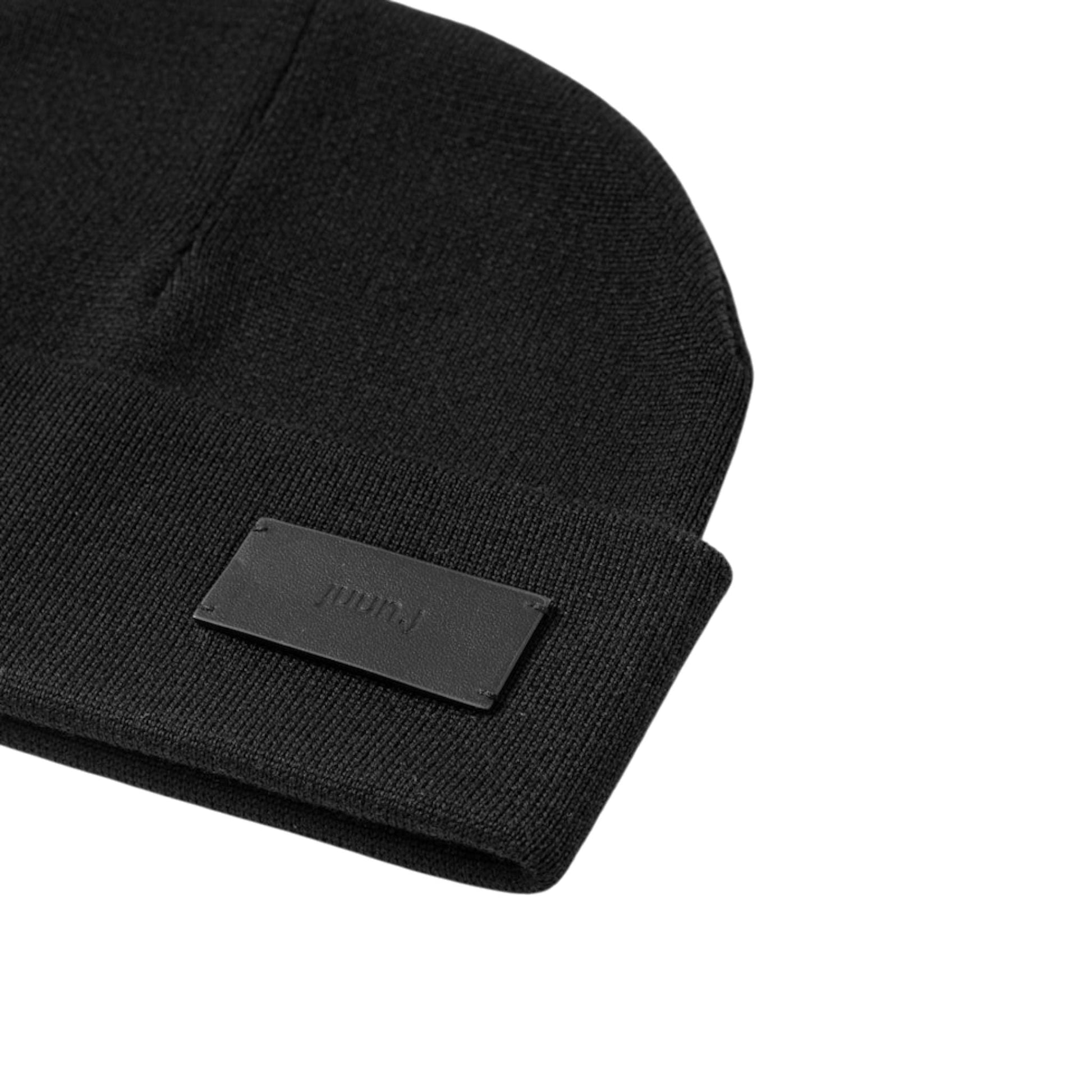 Juun.J Leather Patched Wool Solid Beanie - Juun.J