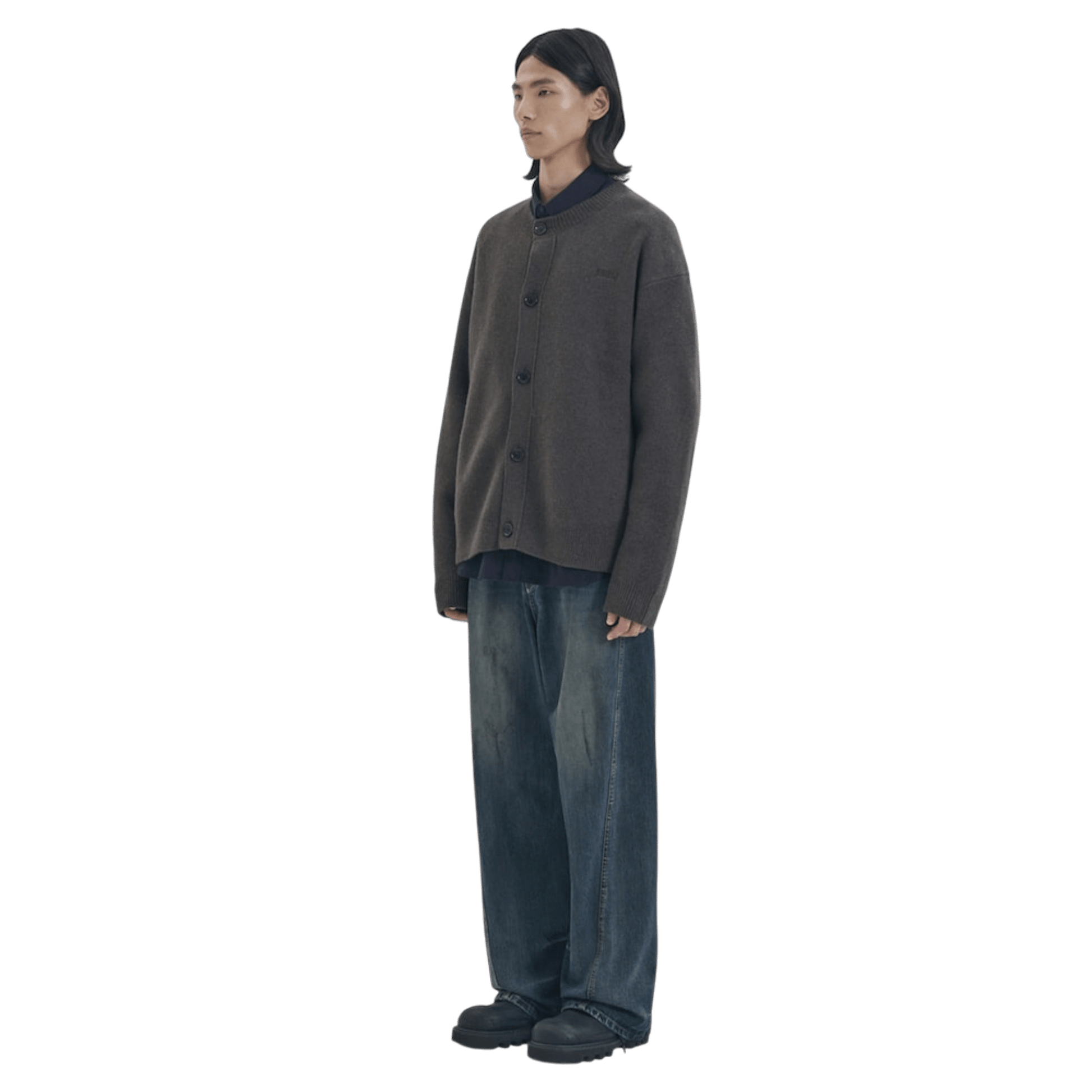 Juun.J Wool Knit Collarless Cardigan Brown - Juun.J