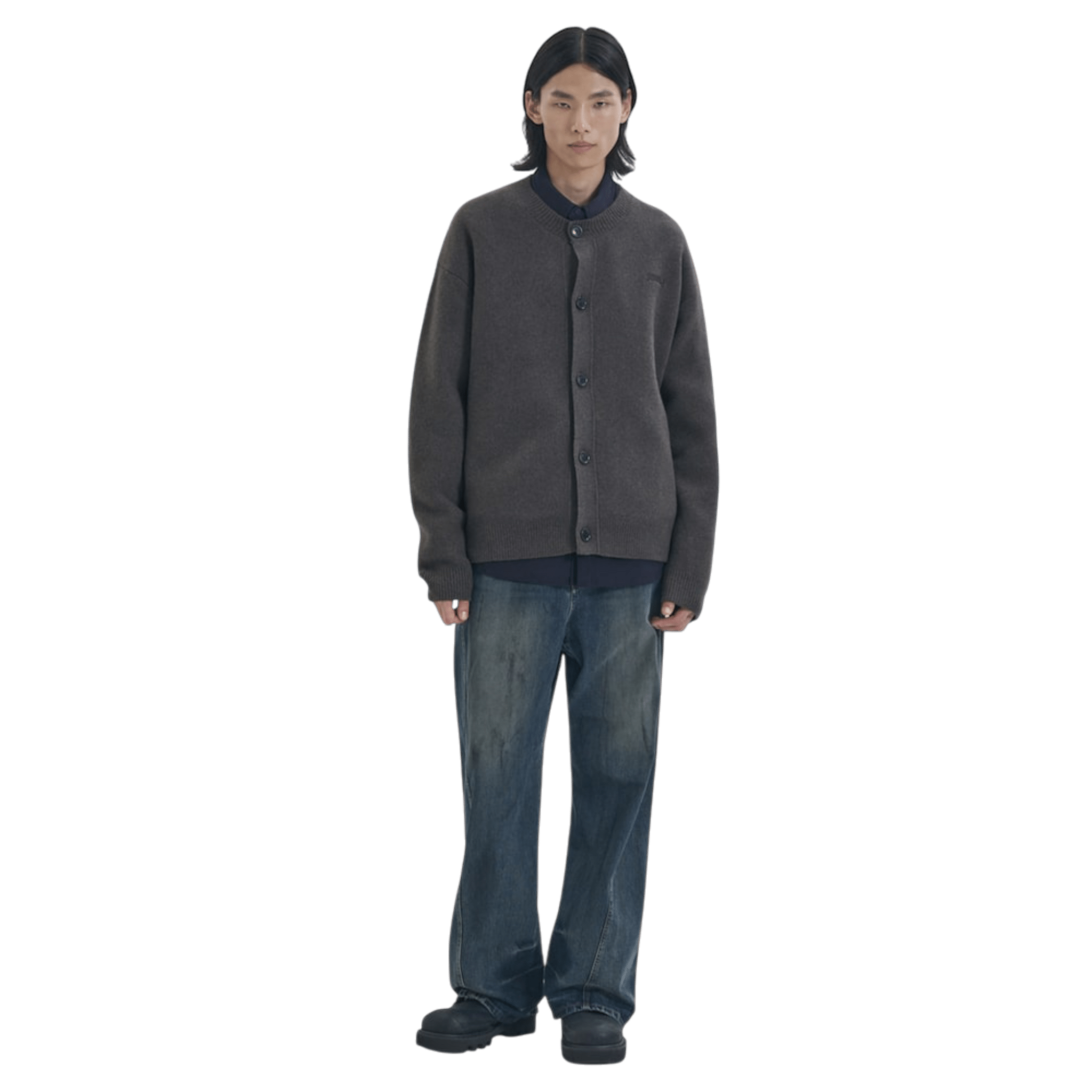 Juun.J Wool Knit Collarless Cardigan Brown - Juun.J