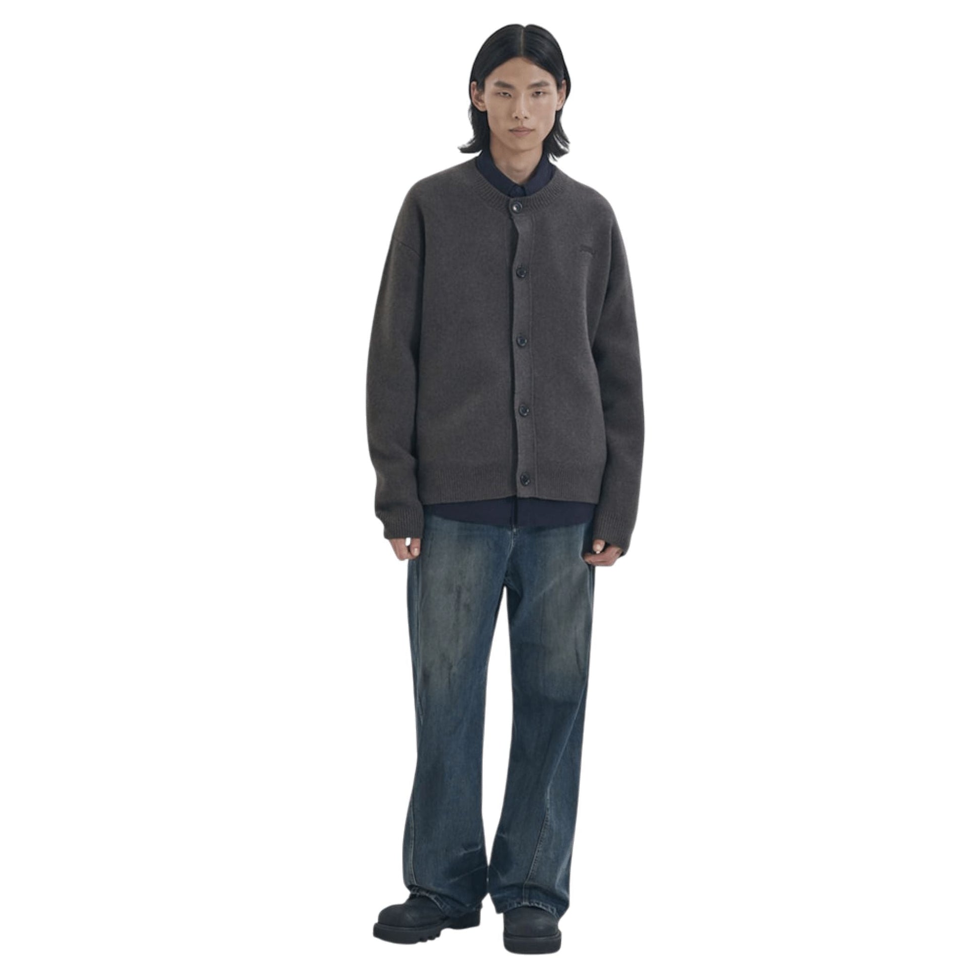 Juun.J Wool Knit Collarless Cardigan Brown - Juun.J