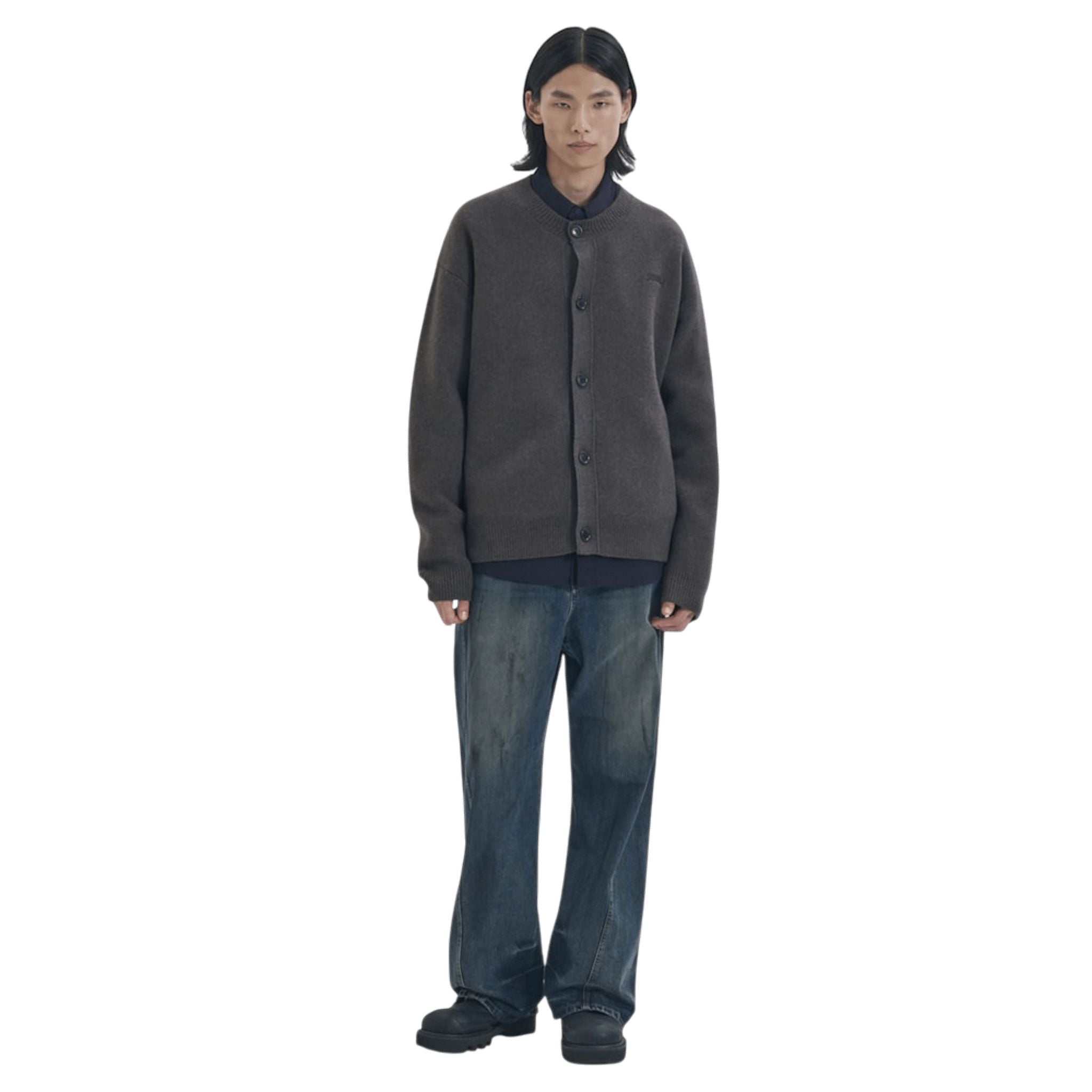 Juun.J Wool Knit Collarless Cardigan Brown - Juun.J