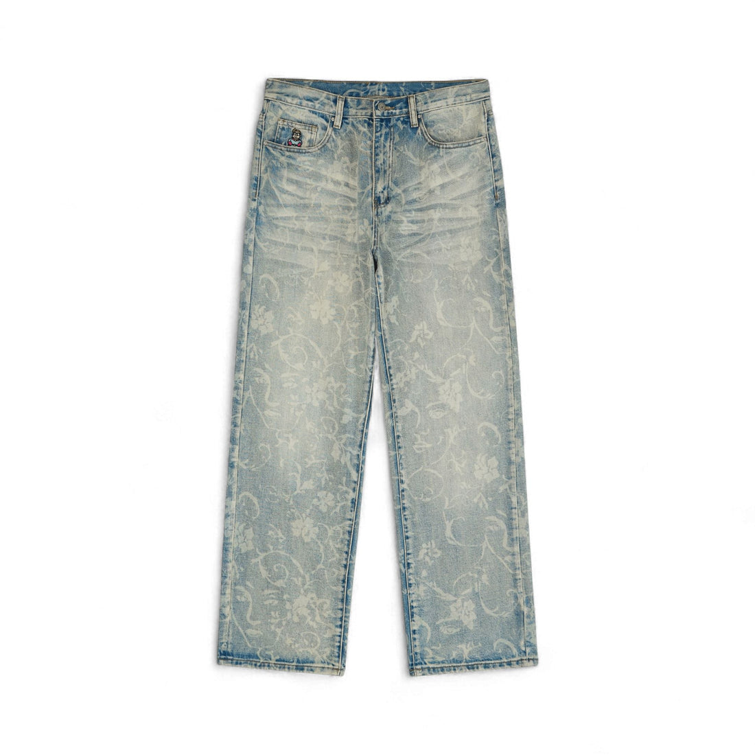 KidSuper Studios Face Floral Washed Denim Jeans Light Mud Wash - KidSuper Studios