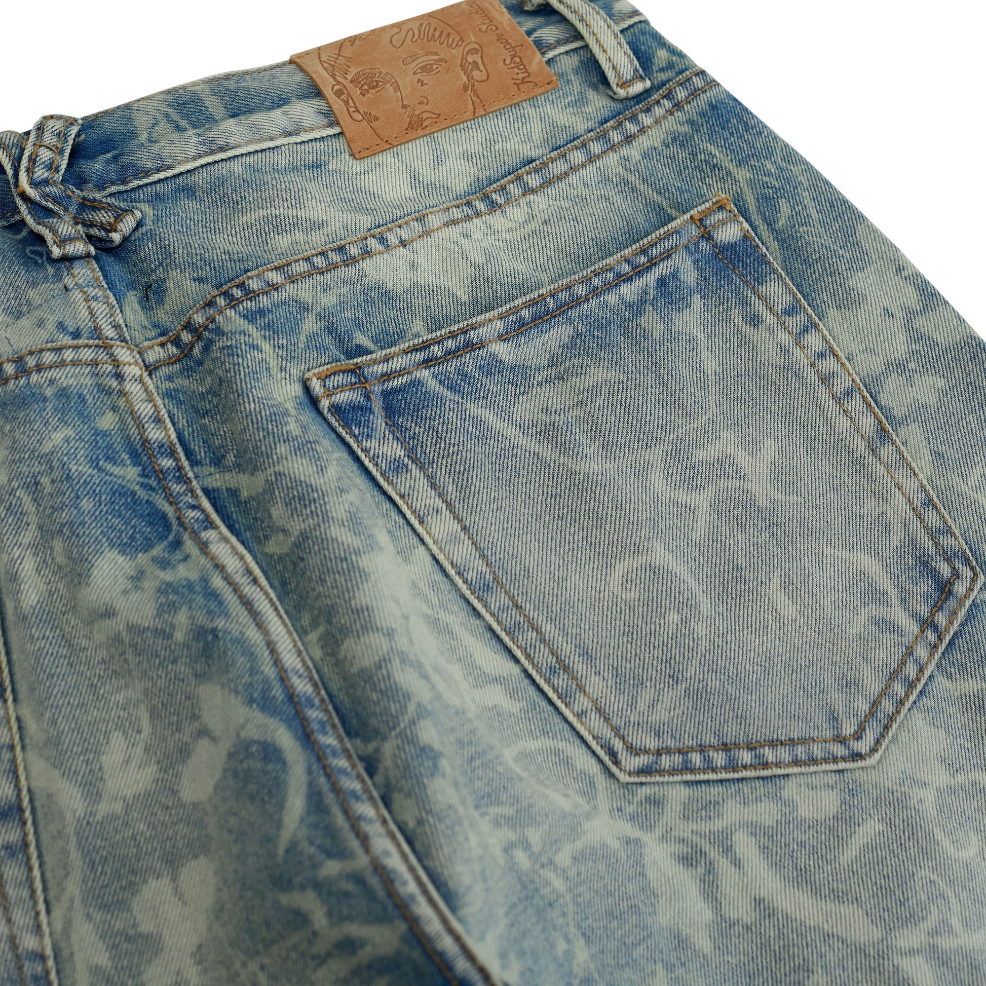 Kidsuper Studios Face Floral Washed Denim Jeans Light Mud Wash - Kidsuper Studios