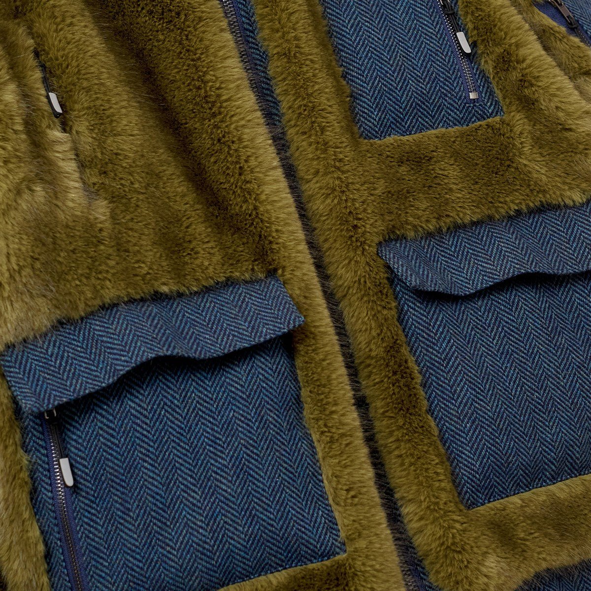 KidSuper Studios Fur &amp; Herringbone Coat - Green - KidSuper Studios