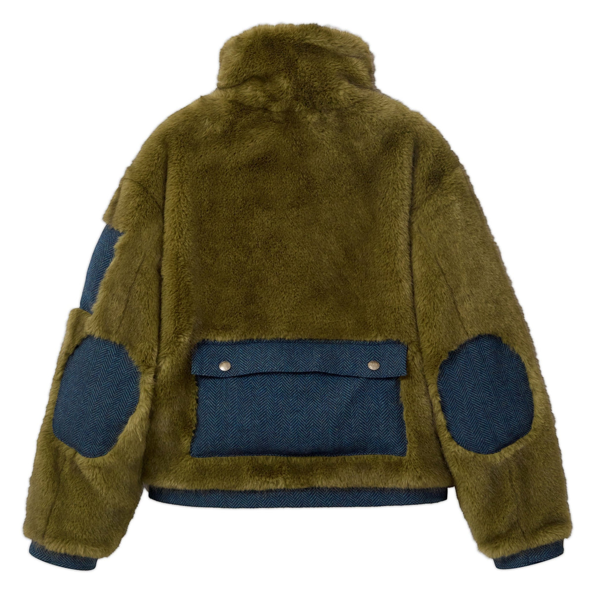 KidSuper Studios Fur &amp; Herringbone Coat - Green - KidSuper Studios