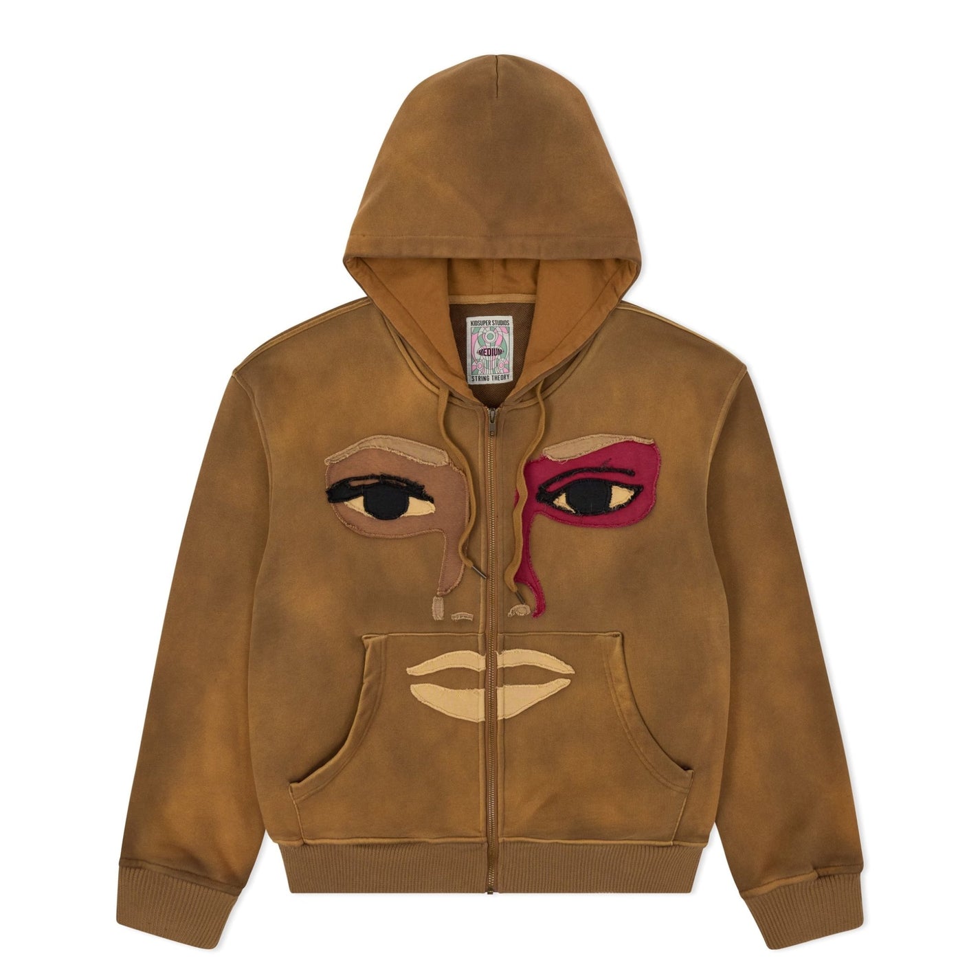 Kidsuper Studios Patchwork Face Heavyweight Zip Up Hoodie Dark Brown - Kidsuper Studios