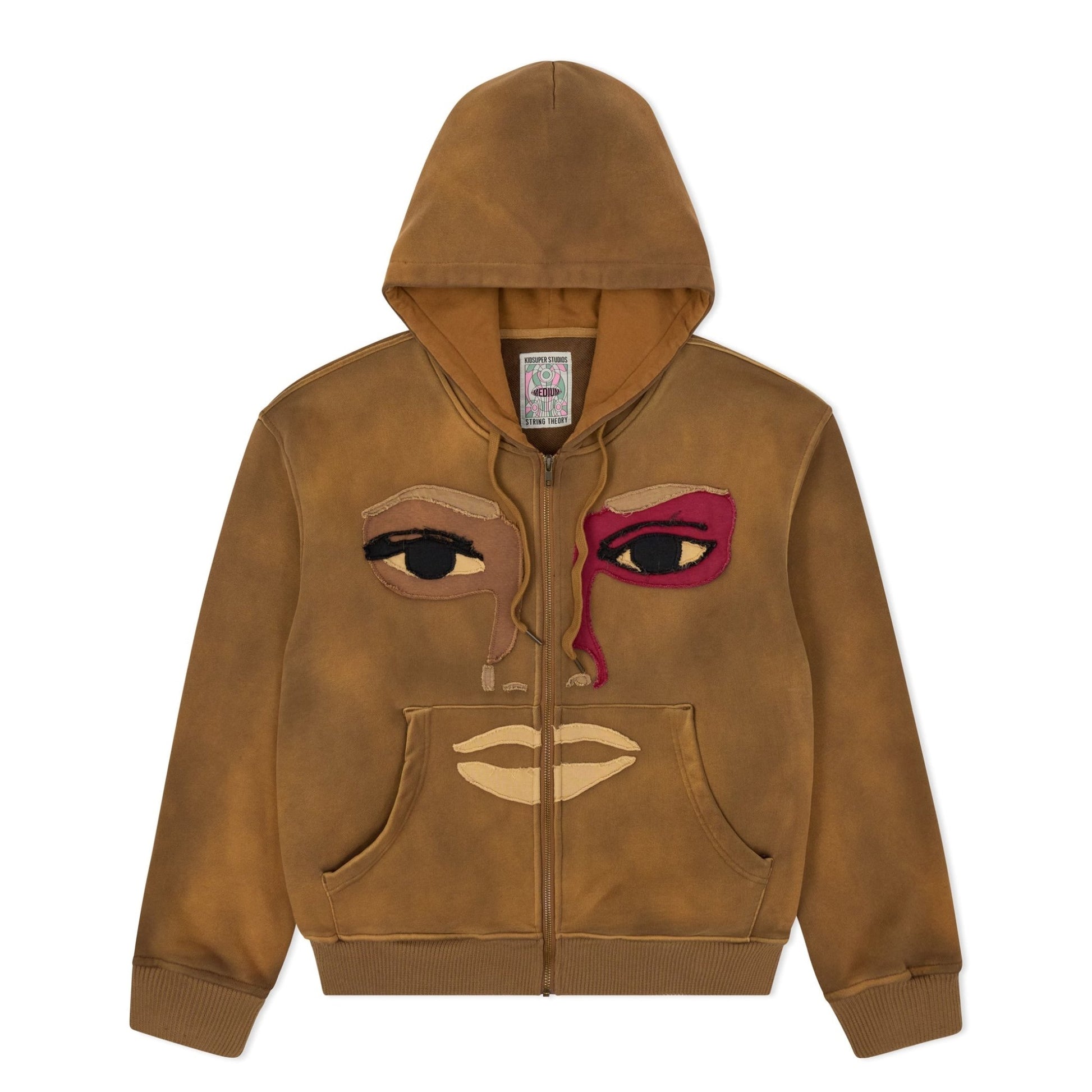 Kidsuper Studios Patchwork Face Heavyweight Zip Up Hoodie Dark Brown - Kidsuper Studios