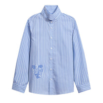 KidSuper Studios Striped Face Button Up - Chambray - KidSuper Studios