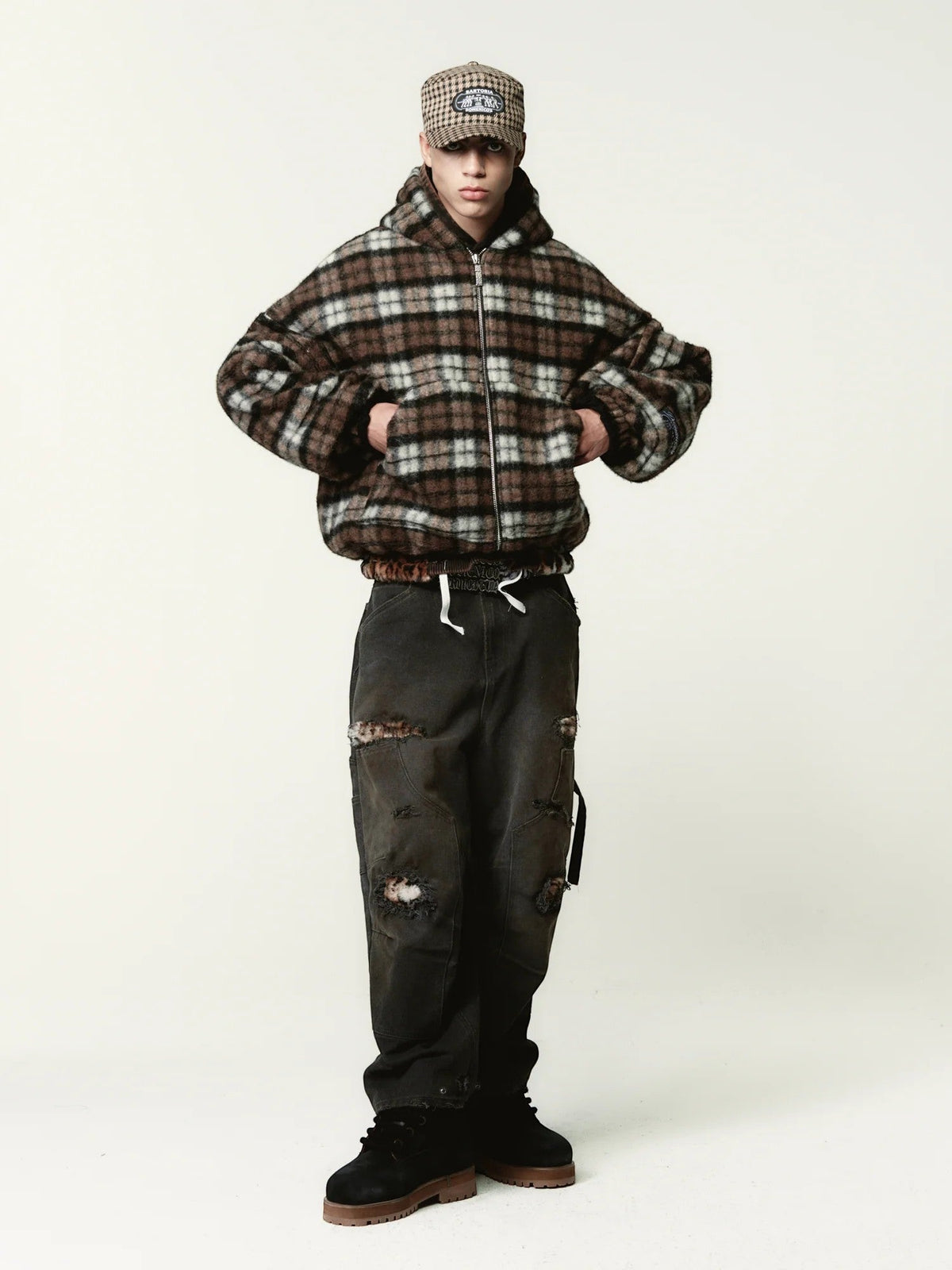 PDF Channel Forte Zip Up Hoodie Brown Tartan - PDF Channel
